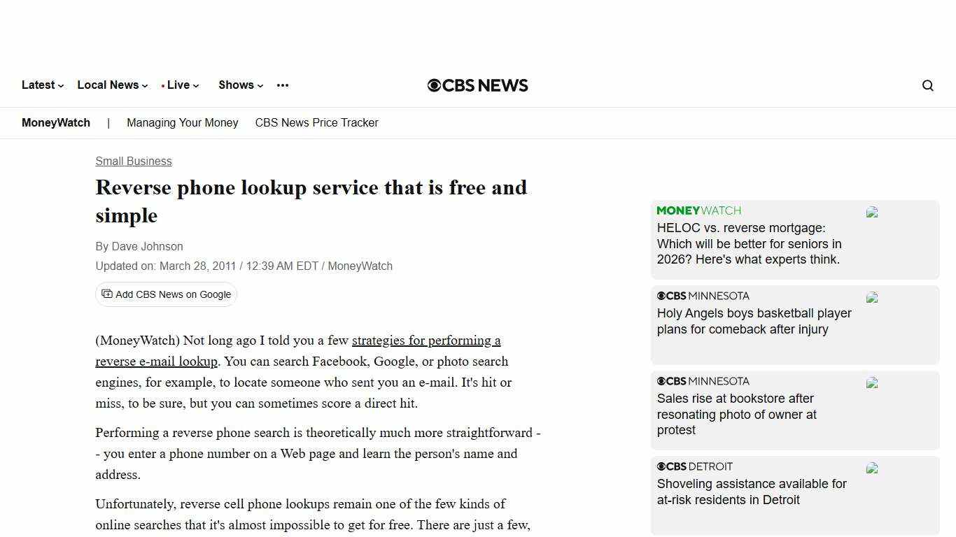 Reverse phone lookup service that is free and simple - CBS News